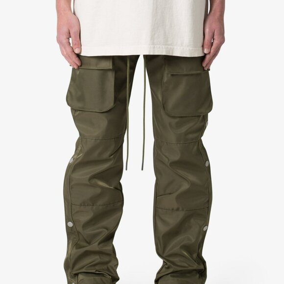 MNML Men’s 38 Brown Nylon Snap Zipper Cargo Pants Drawstring Hook & Loop Pockets - Picture 1 of 6